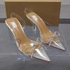 Elegant Pointed Toe Women's Summer Sandals Bow Rhinestone Clear High Heels Sexy Slingbacks Transparent Luxury Brand Female Shoes
