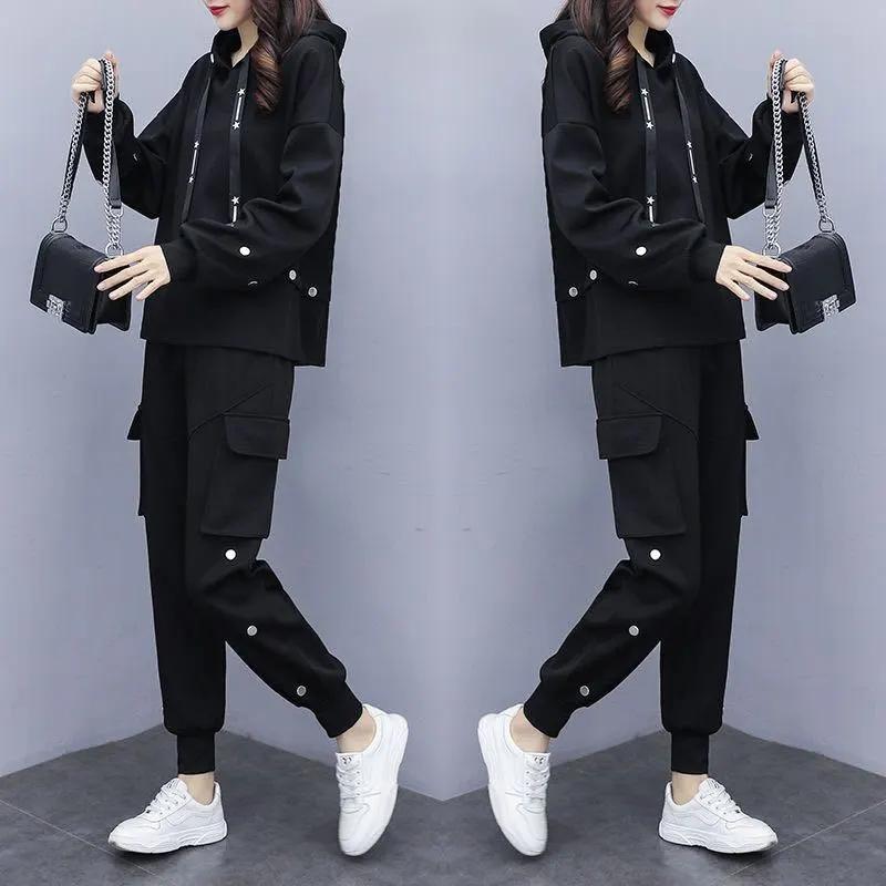 Casual Sports Suit Women's Autumn and Winter Fat Sister Loose and Thin All-match Large Size Western Style Age-reducing Fashion Two-piece Suit