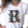 New Women T Shirt Custom Name Letter Combination Print Tshirt Flower Letter Font A B C D E F G Short Sleeve Female Tees Tops