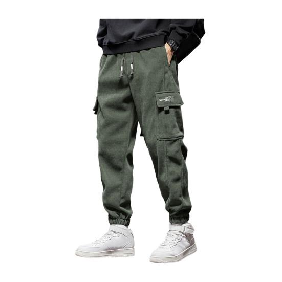 Fall Winter Men Cargo Pants Loose Drawstring Elastic Waist Plus Size Joggers Thickened