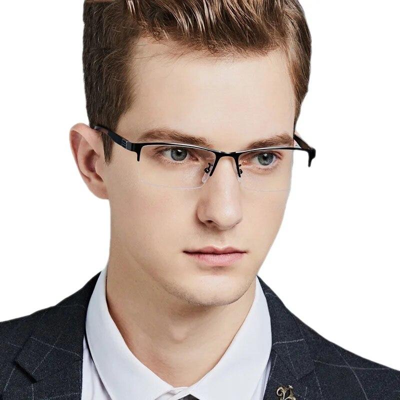 Trendy Business Photochromic Myopia Glasses for Male Men's Vintage Half Frame Anti-blue Eyewear Smart Color Changing Sunglasses