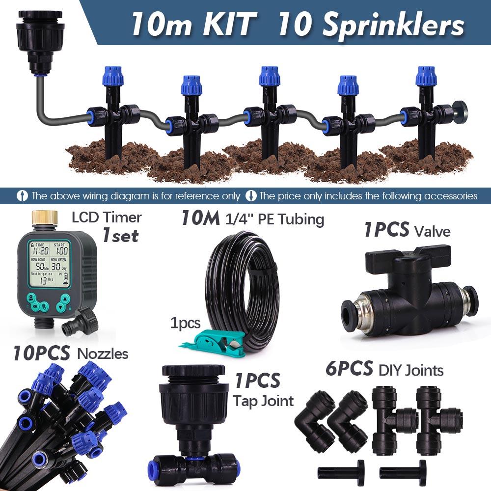 1/4" Garden Irrigation Timed System Rain Sensor LCD Timer 4/6mm Adjustable Sprinkler Drippers Outdoor Lawn Plant Pots Watering