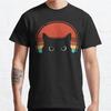 Plus Size S-3XL Black Cat Peeking Sunset Vintage Printed T-shirt Men's Tops Fashion Clothes Tees