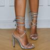 High Summer Sexy High Heels Fashion Large Size One Word Strap Strap Rhinestone High Heel Sandals