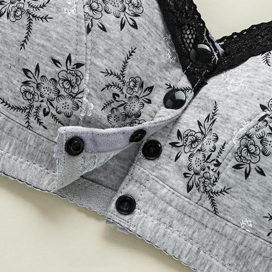 Бюстгальтер для женщин среднего возраста с эластичной застежкой на пуговицы спереди, большого размера, с цветочным кружевным принтом, ударопрочный, с эффектом пуш-ап, не цепляющийся