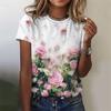 Flower Rose Fun and Colorful 3d Printing Women's T-shirt Summer Oversized Blouse Round Neck Short-sleeved Ladies Street Wear