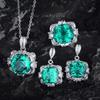 Aquamarine Topaz Pendant Large Carat Earrings Paraiaba Ring Green Diamond Jewelry Set