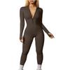 Slim Jumpsuit Women's Clothing Zipper Casual Brown Fitness Rompers Autumn Playsuit Activity Streetwear Overall