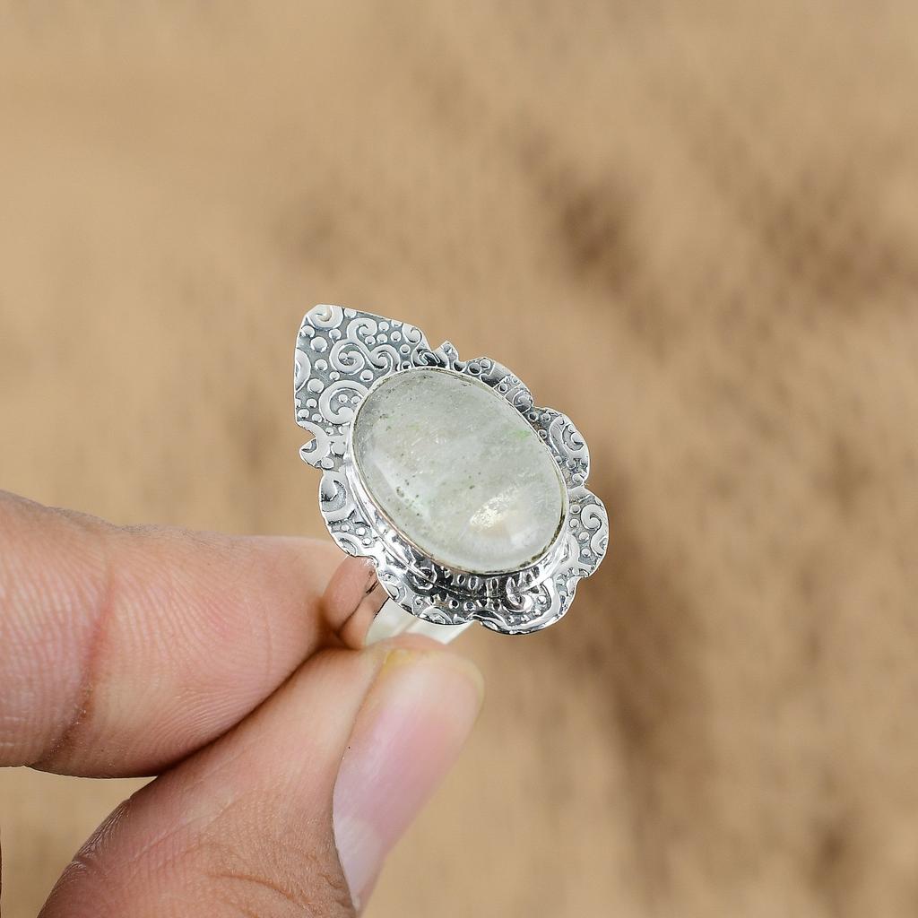 925 Silver Oval June Birth Natural Moonstone Statement Promise Artisan Boho Ring
