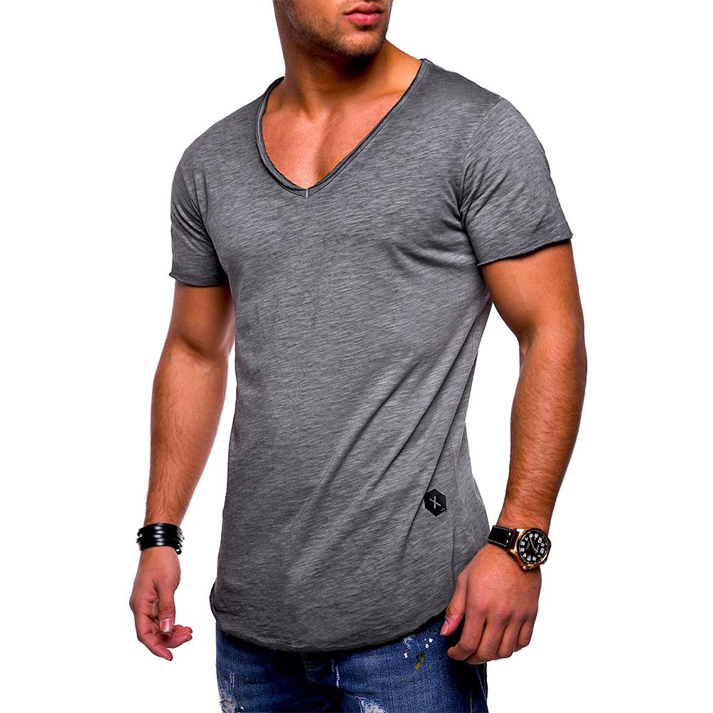 Men's Short Sleeve V Neck T Shirt Casual Slim Fit Solid Muscle Tee Tops Blouse