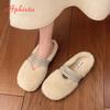 Aphixta Flat with Furry Slipper Shoes for Woman Crystal Band Slip On Women's Mules Korean Style Luxury Brand Shoes Designer