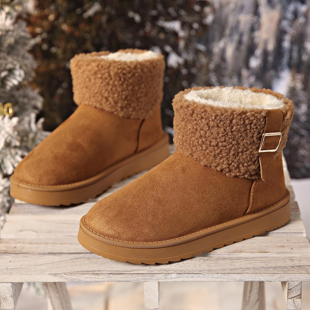 Snow Boots Women's New Wool Tube Buckle Fashion Casual Winter Warm Piled Thickened Cotton Shoes Boots