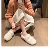 Velcro Versatile Word with Fluffy Shoes Women Wear 2025 New Fairy Wind Lazy Flat Bottom Velvet Bean Shoes