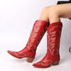 FOREADA Women Knee High Cowgirl Long Boots Pointed Toe Chunky High Heels Embroidery Wester Gogo Boots Ladies Fashion Shoes Winter 43