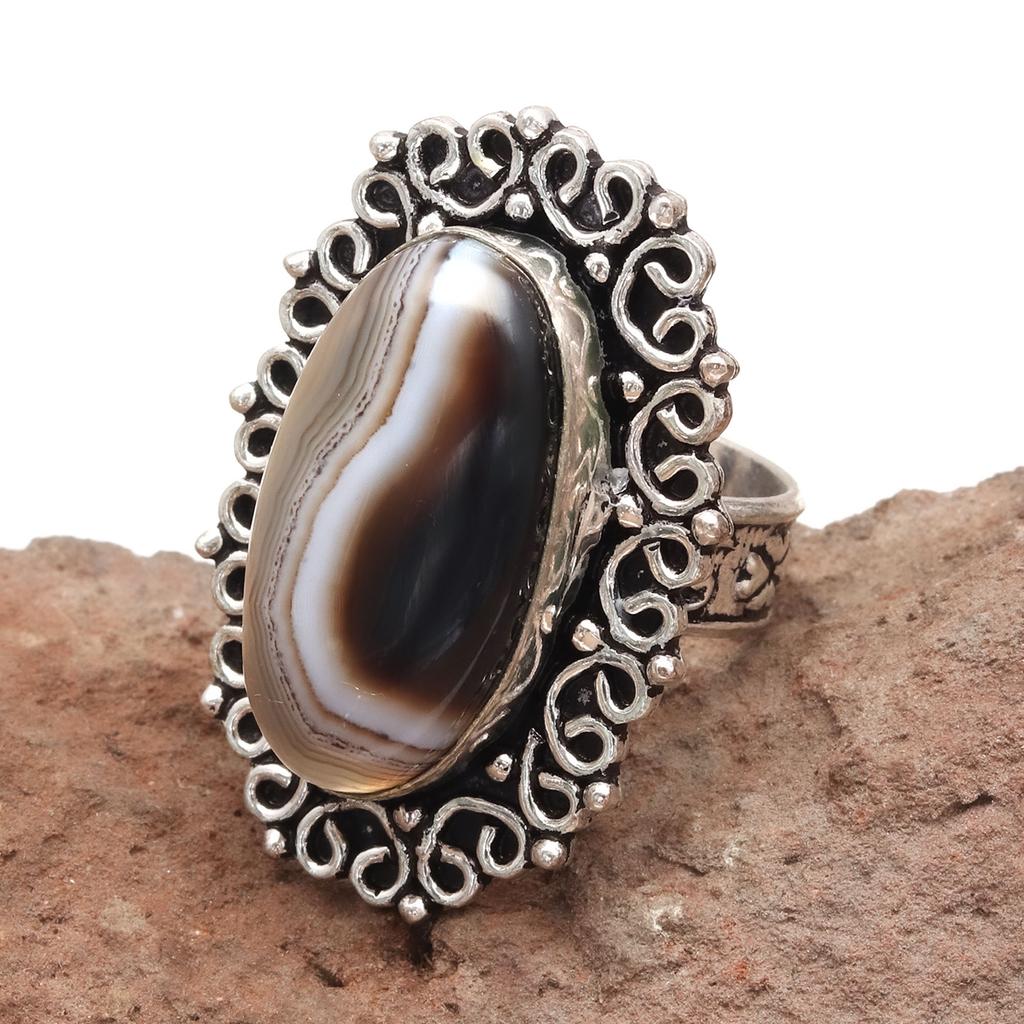 Gray Botswana Agate Gemstone Handmade Silver Jewelry  "8"