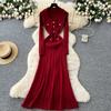 Autumn Winter Women V-neck Full Sleeve Knitted Sweater Party Long Maxi Mermaid Dresses