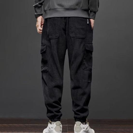 Fall Winter Men Cargo Pants Loose Drawstring Elastic Waist Plus Size Joggers Thickened