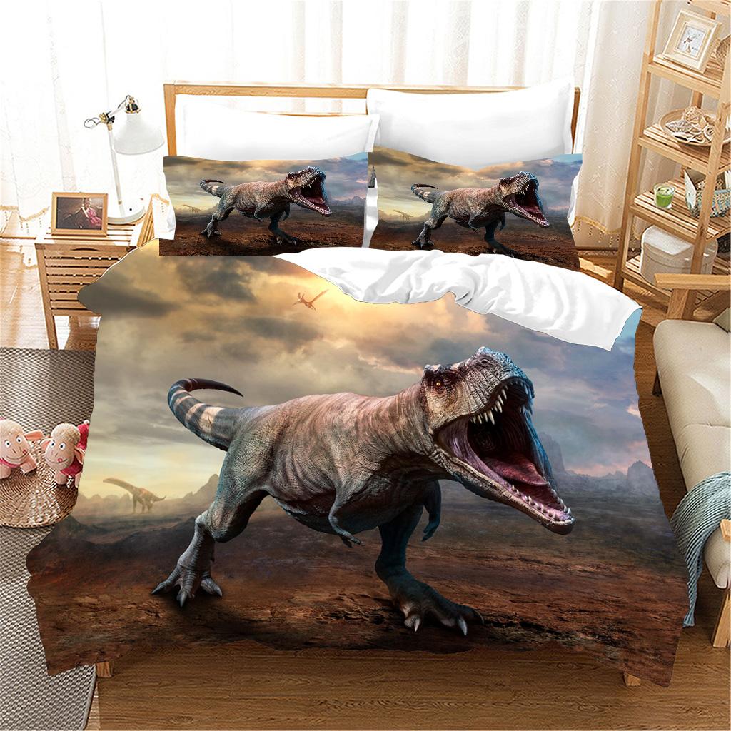3pcs Bedding Sets 3d Dinosaur World Tyrannosaurus Rex Kids Child Microfiber Polyester Bed Duvet Cover Set And 2pcs Pillow Cover