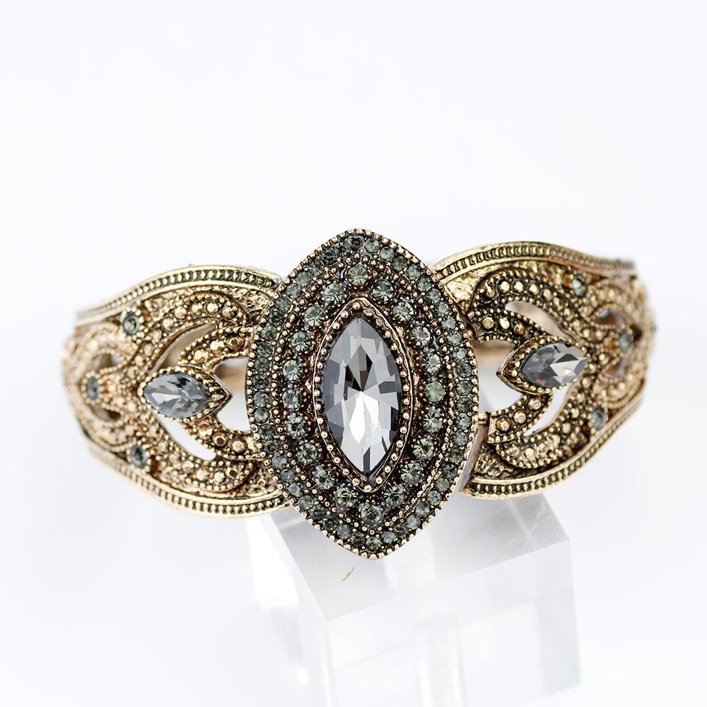 Gray Crystal Bangle for Women Antique Gold Color Charm Cuff Bracelets