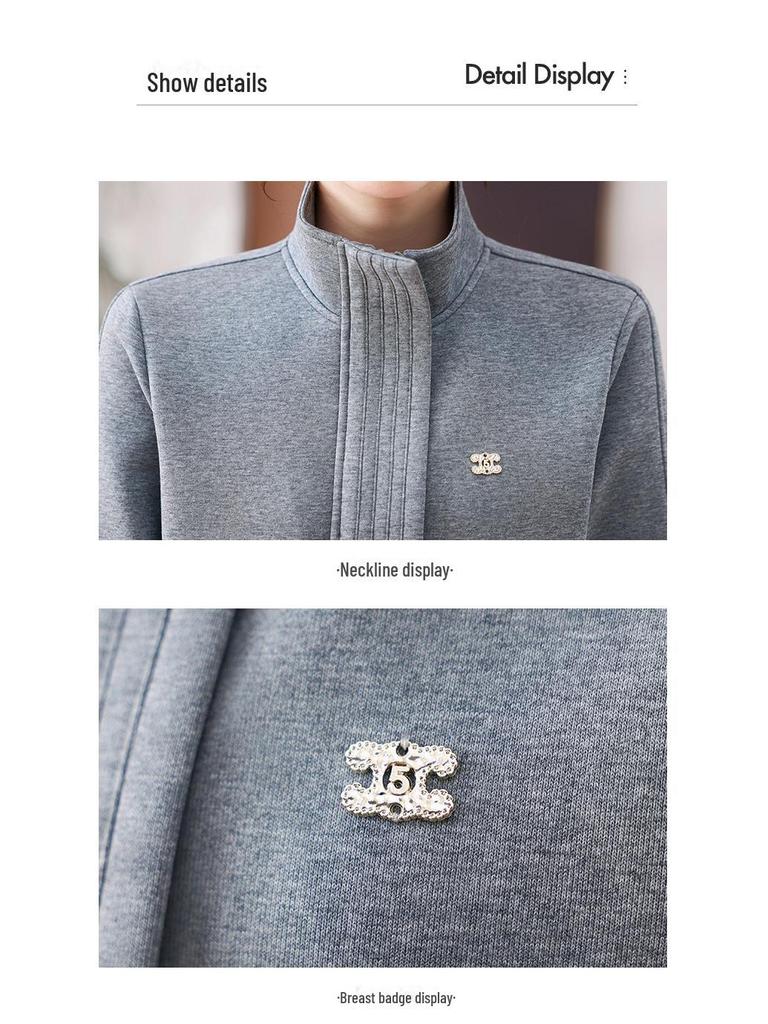 Women's Spring/Autumn 2025 Fashionable Age-Reducing High-End Casual Sweater Two-Piece Suit with Stand-Up Collar