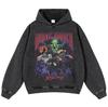 Streetwear Funny Monster Graphic Washed Black Oversized Unisex Long Sleeve Hoodie