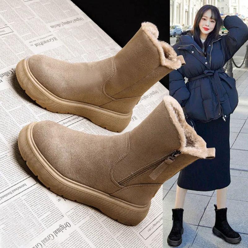 Snow Boots Women's New Winter All-Matching Waterproof Non-Slip Velvet Thickening Western Style Warm Cotton Shoes Women's Shoes