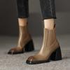 2024 New Genuine Leather Ankle Boots for Women Shoes Chunky High Heels Boots Fashion Autumn Winter Shoes Ankle Boots for Women