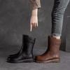 Round Toe Women's Half High Boots Elegant Fashion Ladies Mid Calf Shoes Designer Luxury Quality Footwear Winter 2024 Novelty Pu