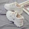 Весна 2024 г., новые женские туфли с толстой подошвой из бисквита и увеличением высоты, однотонные повседневные спортивные туфли для маленьких девочек белого цвета
