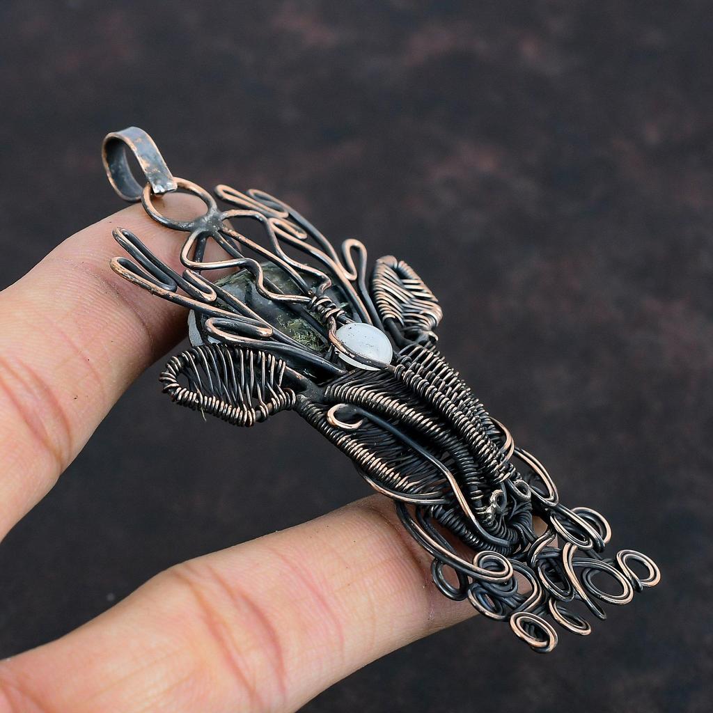 Kyanite Pendant Copper Wire Wrapped Rainbow Moonstone Pendant Gemstone Jewelry Deer Face Pendant Handmade Pendant Very Pretty Copper Jewelry