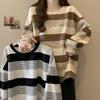 Women's 2025 Retro Striped Thin Sweatshirt - Slimming, Belly-Covering, Loose Fit, Ideal for Students