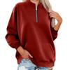 Women's Fashion Long Sleeve Loose Oversize Solid Color Half Zipper Neck Sweater Top With Pockets