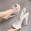 Liyke PVC Transparent Women Back Buckle Strap Platform Sandals Fashion Crystal Peep Toe 13CM Super High Heels Party Dress Shoes