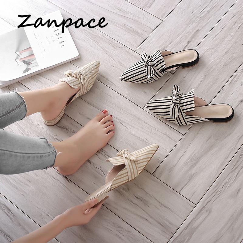 New Flat Women's Slippers 2024 Summer Sandals Fashion Striped Slides Butterfly Indoor Women Flip Flops Plus Size 40 Shoes Women