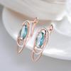 Double Oval Gold Silver Color Dangle Blue Zircon Women Earrings Personality Party Jewelry Modern Trendy Accessories