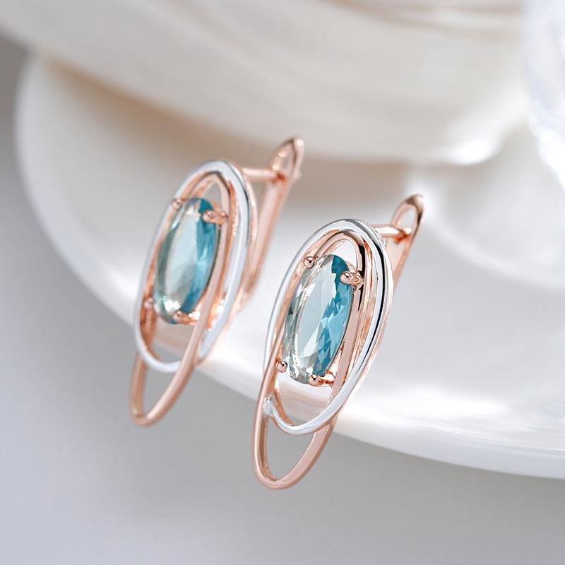 Double Oval Gold Silver Color Dangle Blue Zircon Women Earrings Personality Party Jewelry Modern Trendy Accessories