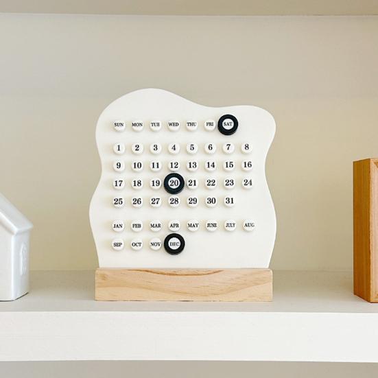 Wood Perpetual Calendar Desktop Acrylic Calendar Stand Week Month Day Display Desk Decor for Home Office Shop Bar