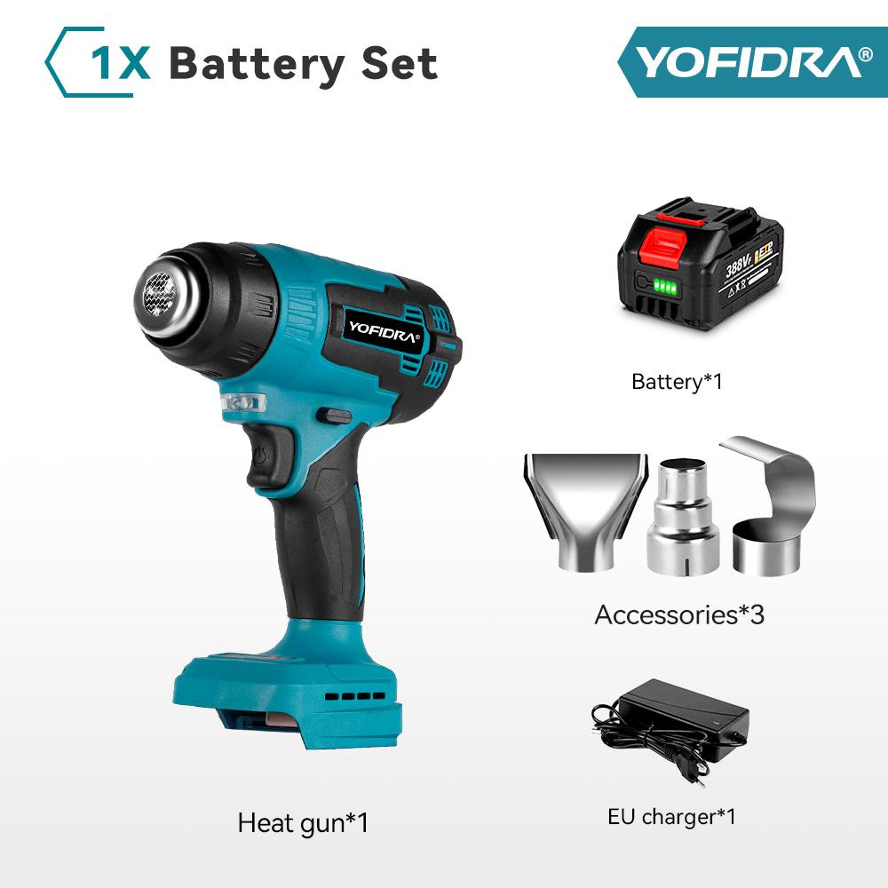 Yofidra 18V Electric Heat Gun Hot Air Gun Cordless Rechargeable Handheld Shrink Wrapping Power Tool with 3 Nozzles For Makita 18V Battery