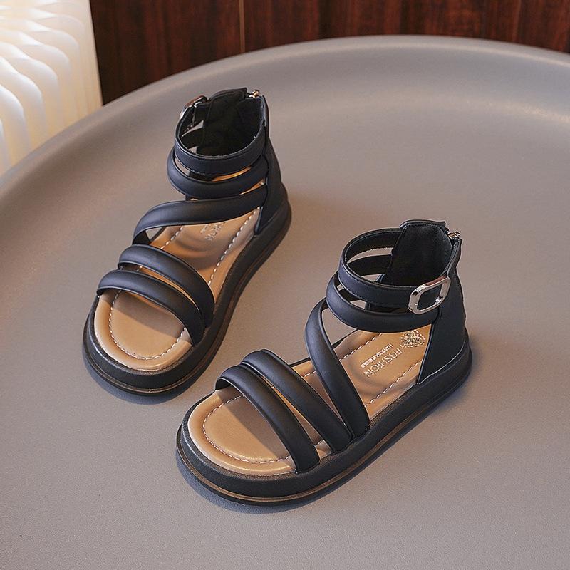 Children Fashion GLADIATOR Shoes 2024 New Summer Versatile Soft Breatheable Simple Girls Sandals PU Kids Shoes Soft Korean Style