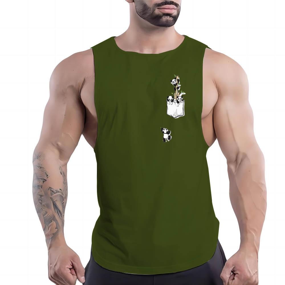Summer Adult Men'S Fitness Outdoor Crew-Neck Vest Creative Panda Pattern 2d Printed Multi-Color Comfortable Sleeveless Shirt