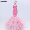 Pink Floral Fashion Doll Clothes For Barbie Doll Dress Outfits Mermaid Fishtail Party Gown 1/6 Dolls Accessories Toy