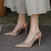 Rivet One-word Buckle High Heels Pointed Tip Thin Heel Bag Head Single Shoes Sandals Women