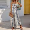 Summer Women's Jumpsuit High Waist Tie Wide Leg Pants Range Patchwork Ethnic Style Casual Pant
