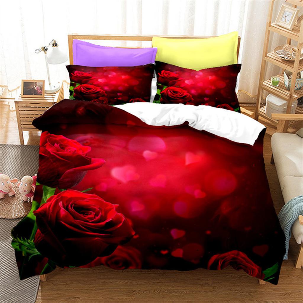 Red Rose Romantic Valentine's Day Floral Duvet Cover for Women Girls Valentine's Day Gift Flowers Print Quilt Cover Room Decor