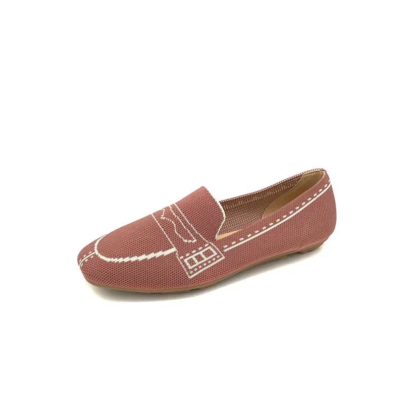 Weaving Princess Shoes Fashion Square Toe Casual Ballet Flats Shoes Women's Knitted Flat Bottom Soft Sole Walking Shoes 2024