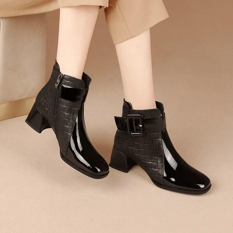 Women Ankle Boots Thick Heels Platform Short Boots Fashion AutumnNew Female Shoes Retro Belt Buckle Work Shoes Boots