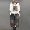 Casual Set Personalized Fashion Hooded Loose Print Short Sleeve Nine Points Jeans Two Piece Set Women's