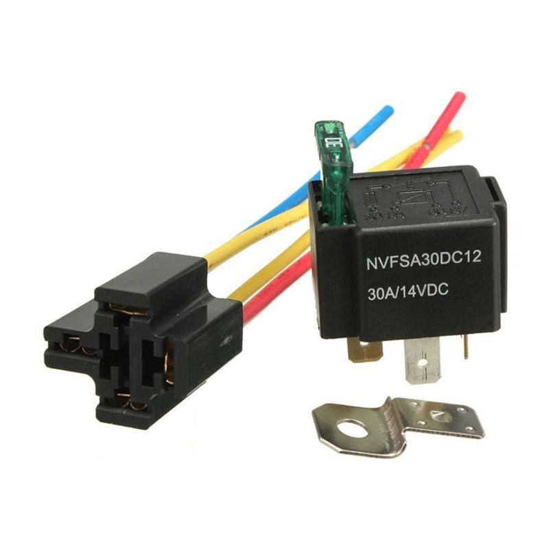 High Quality 12V Relay 4 Pin with Socket Base Wires Fuse Included 30A Amp SPST