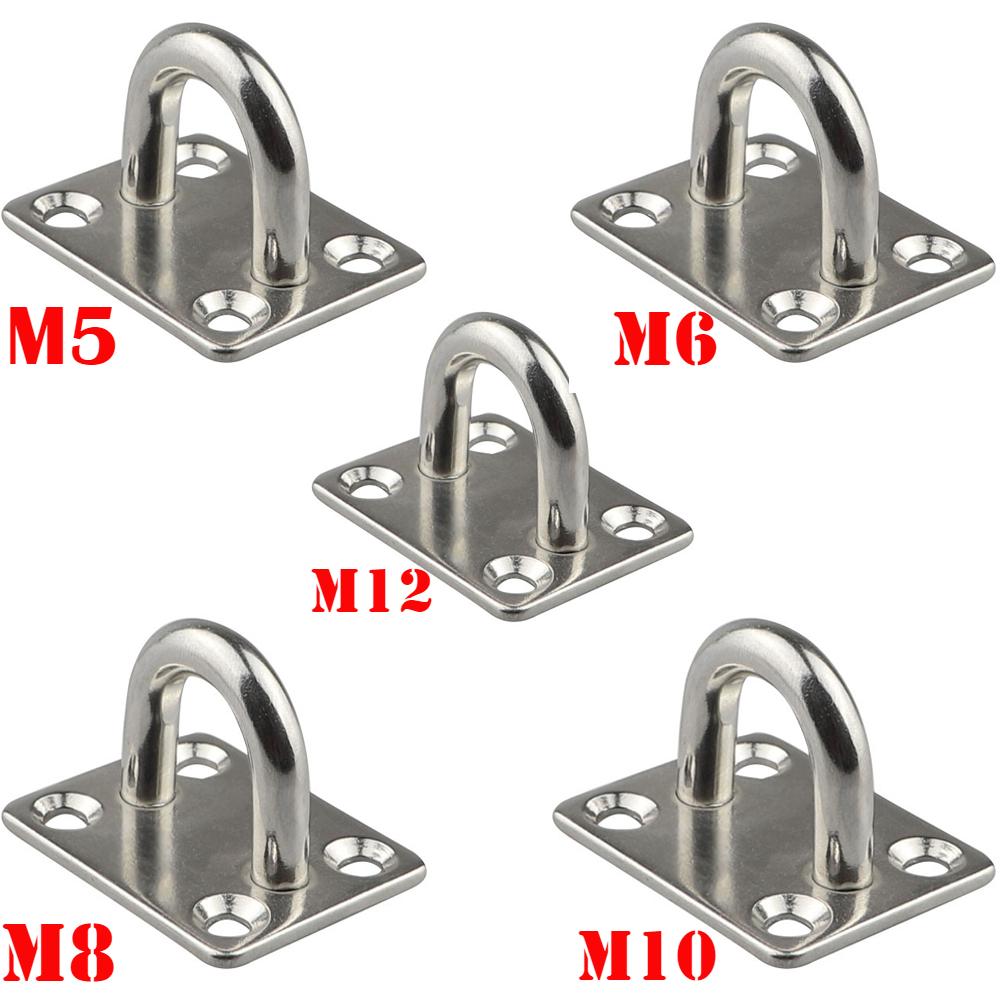 4pcs 5mm/6mm/8mm/10mm/12mm Stainless Steel Square Pad Eye Plate Hook Hanger Heavy Duty Ceiling Wall Boating Yacht Shade Sailing Marine