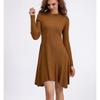Autumn and Winter Women's Dress Knitted Long-sleeved Solid Color Slim Bottoming Dress Inside The Fashion A-line Skirt